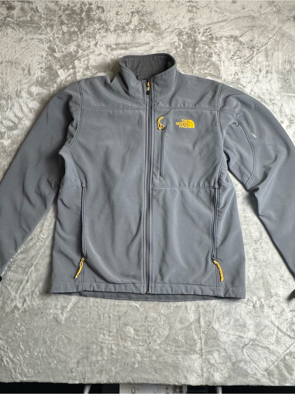 The North Face Gray Fleece Jacket with Yellow Accents